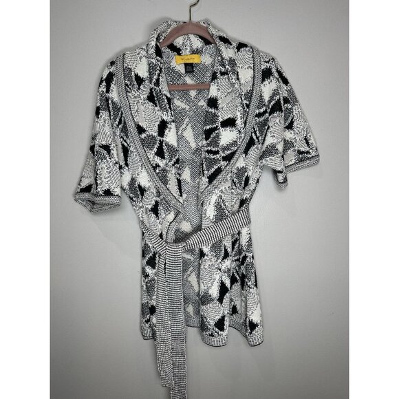 St. John Sweaters - St. John Chunky Open Draped Knit Cardigan Sweater Size Small Black White Belted